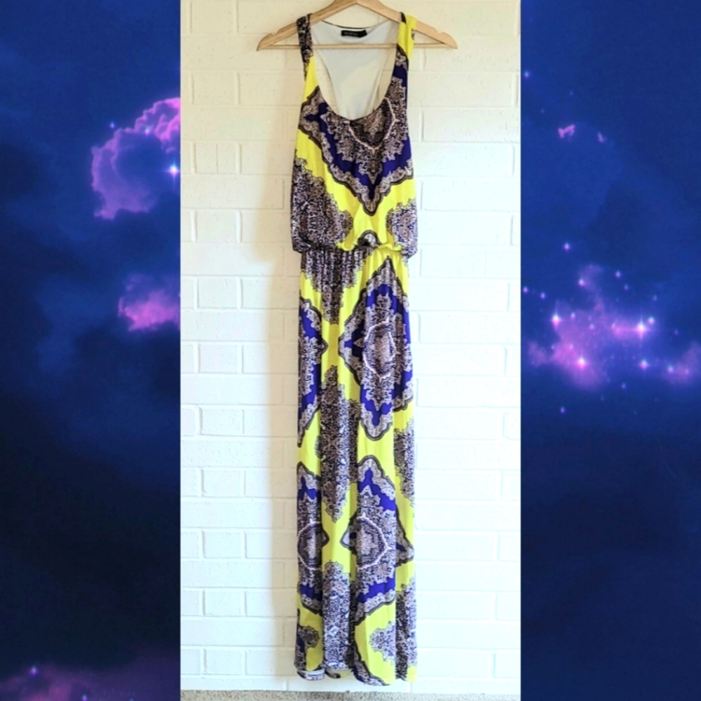 Twist back neon paisley maxi dress